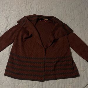 LOFT Open Front Cardigan Sweater – Burgundy Geometric Knit – Women’s Medium